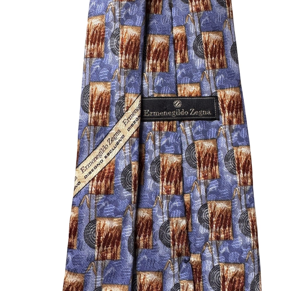 Ermenegildo Zegna Silk Tie Blue Gold Abstract Geometric Made in Italy Designer